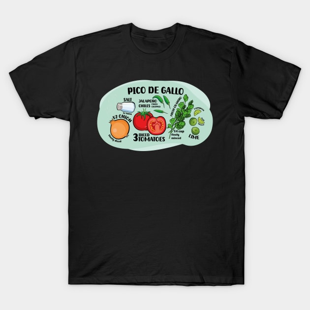 How to make pico de gallo illustrated recipe ingredients authentic mexican food salsa T-Shirt by T-Mex